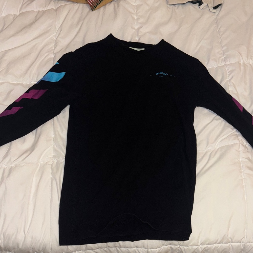 Off-White Black Sweater with Blue and Purple Details